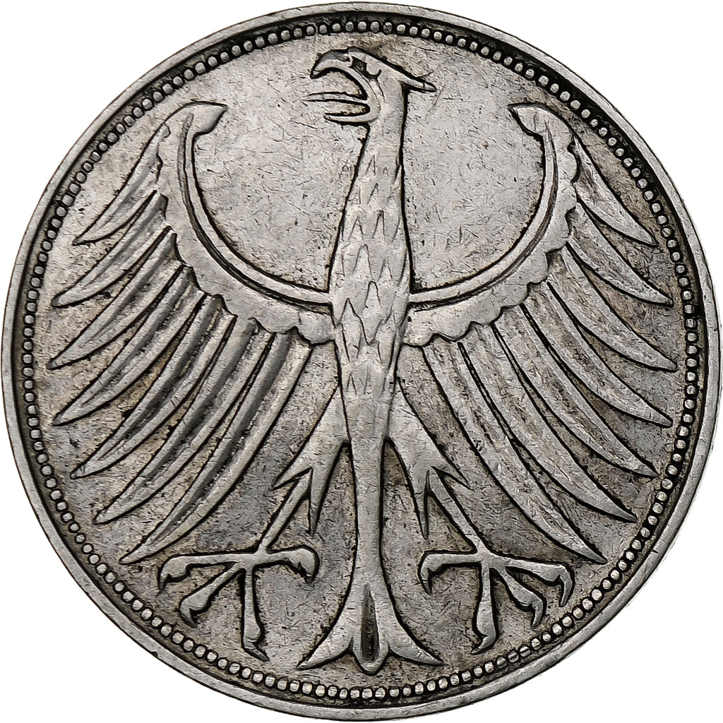 GERMANY - FEDERAL REPUBLIC, 5 Mark, 1957, Munich, Silver, EF(40-45), KM:112.1