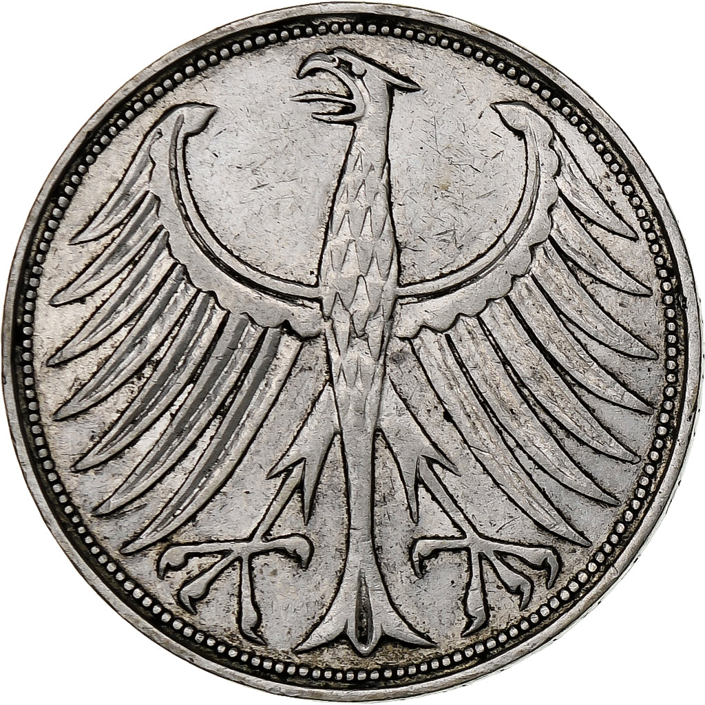 GERMANY - FEDERAL REPUBLIC, 5 Mark, 1959, Munich, Silver, EF(40-45), KM:112.1
