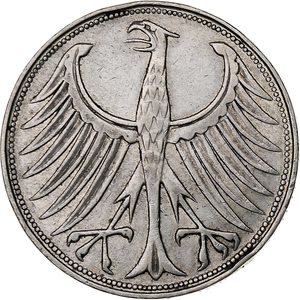 GERMANY - FEDERAL REPUBLIC, 5 Mark, 1959, Munich, Silver, EF(40-45), KM:112.1