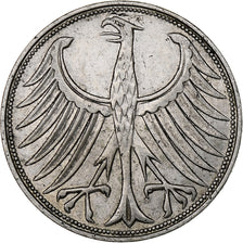 GERMANY - FEDERAL REPUBLIC, 5 Mark, 1959, Karlsruhe, Silver, EF(40-45), KM:112.1