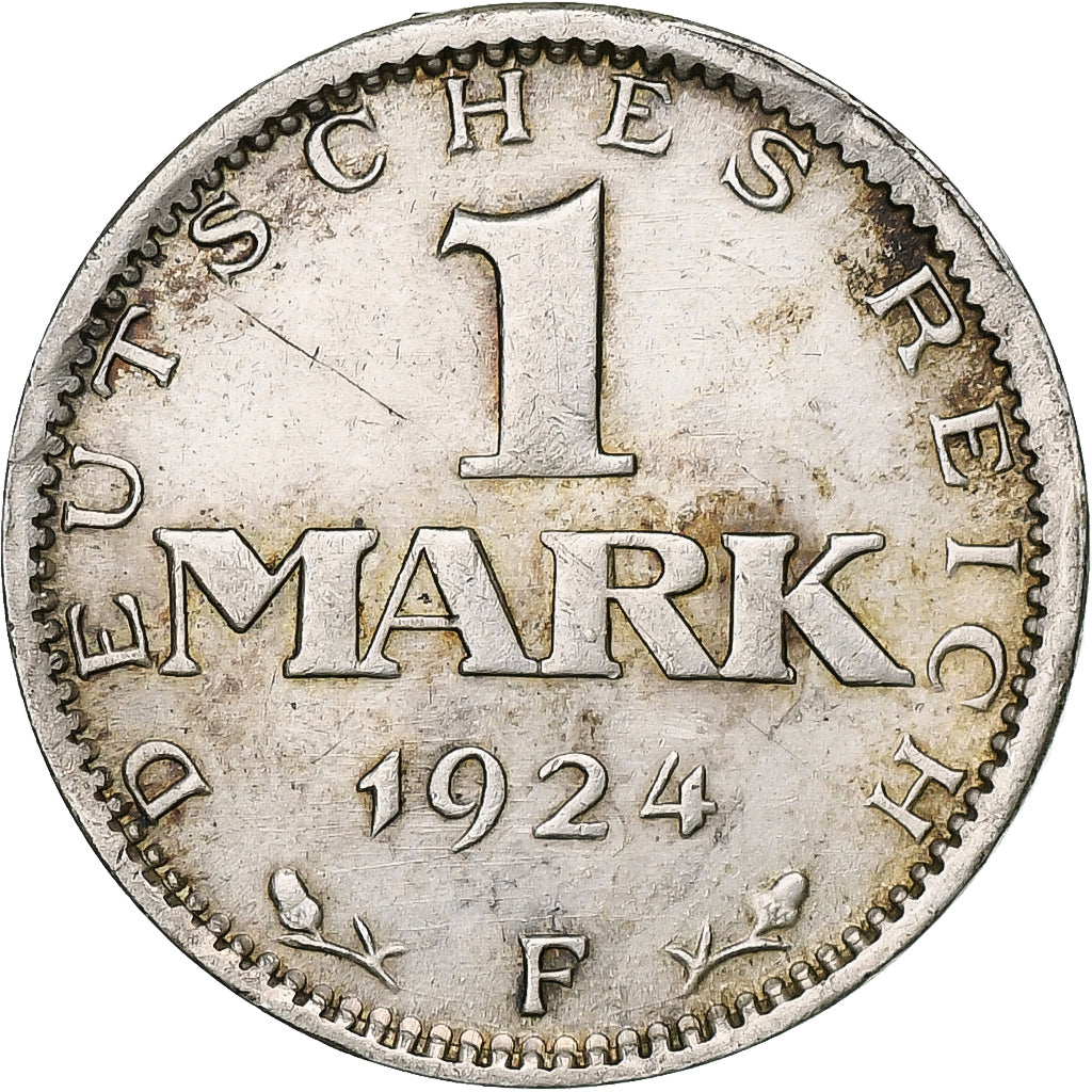 GERMANY, WEIMAR REPUBLIC, Mark, 1924, Stuttgart, KM #42, EF(40-45), Silver, 23,.