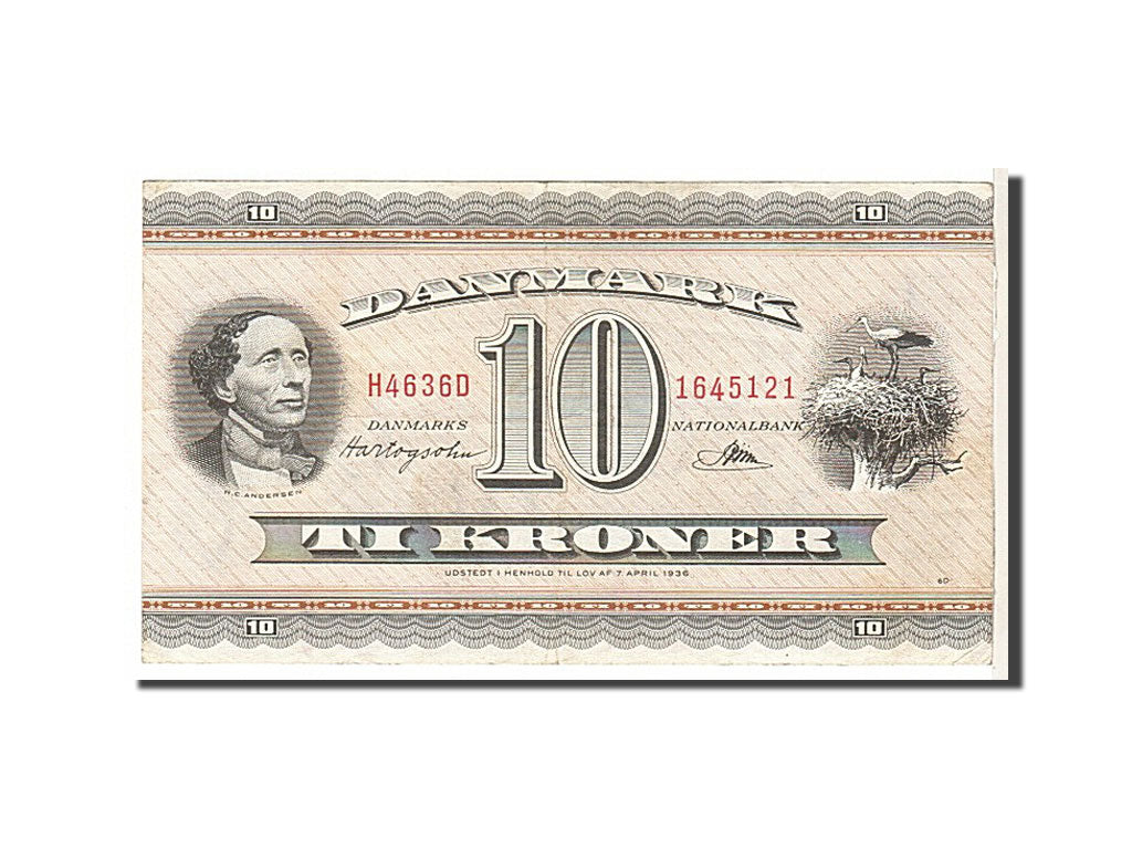 Billete, 10 Kroner, 1954, Dinamarca, KM:44s, MBC