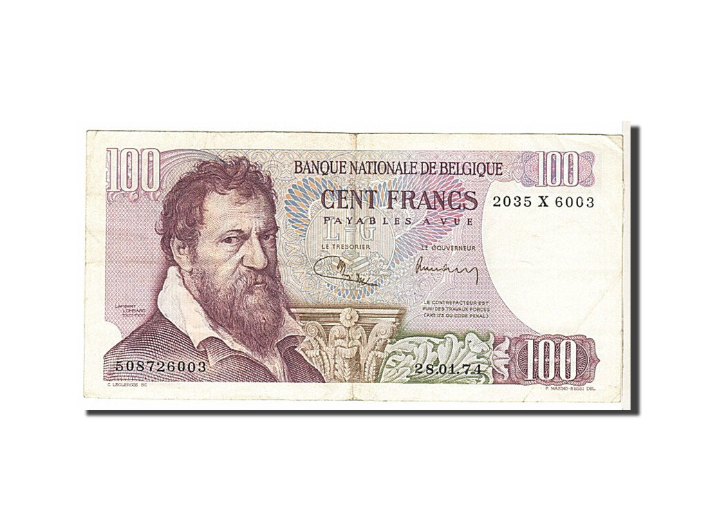 Banknot, Belgia, 100 Francs, 1972, EF(40-45)