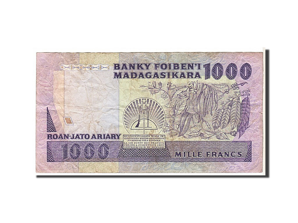 Madagascar, 1000 Francs = 200 Ariary, 1983, KM #68a, VF(20-25), A45034634