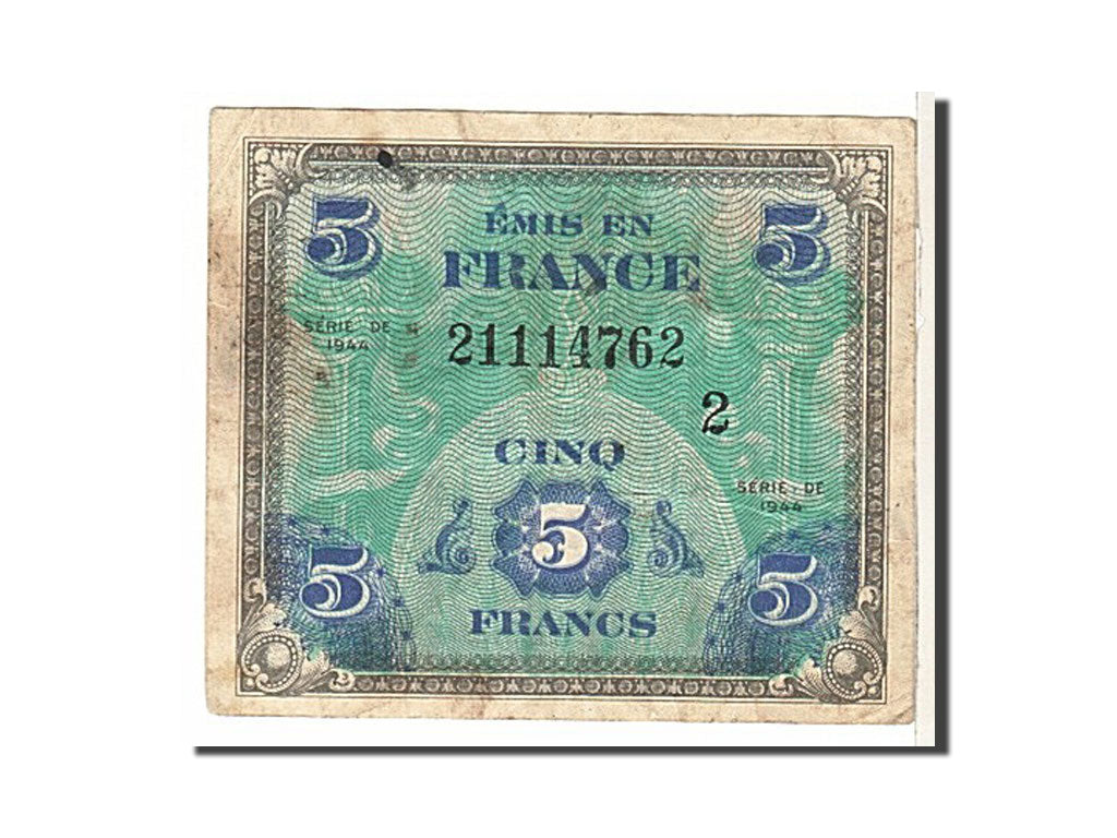 Francia, 5 Francs, 1944 Flag/France, 1944, KM:115a, B, Fayette:17.1