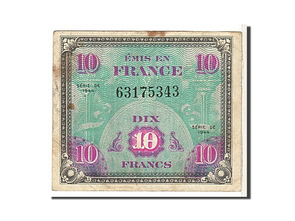 France, 10 Francs, 1944 Flag/France, 1944, KM #116a, VG(8-10), 63175343,...