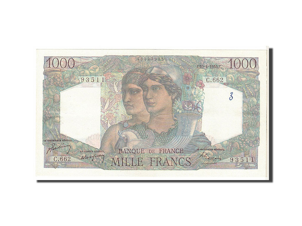 Biljet, Frankrijk, 1000 Francs, 1 000 F 1945-1950 ''Minerve et Hercule'', 1950