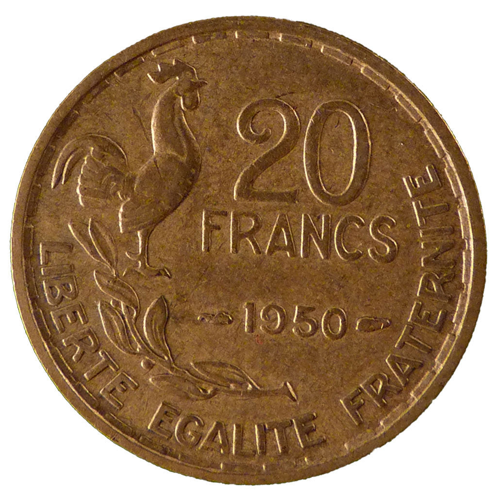 FRANCE, Guiraud, 20 Francs, 1950, Paris, KM #917.1, AU(50-53), Aluminum-Bronze,.