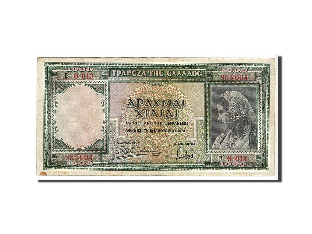 Greece, 1000 Drachmai, 1939, KM #110a, VF(20-25), 8550040013