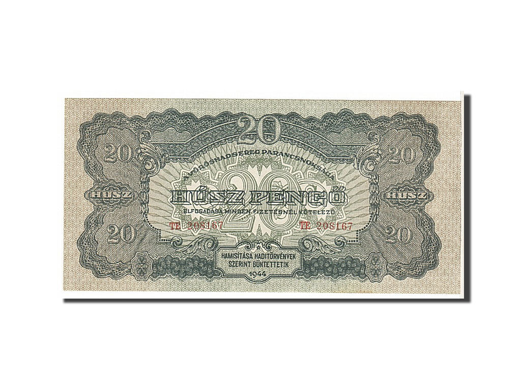 Hungary, 20 Pengö, 1944, KM #M6b, AU(50-53), TE208167
