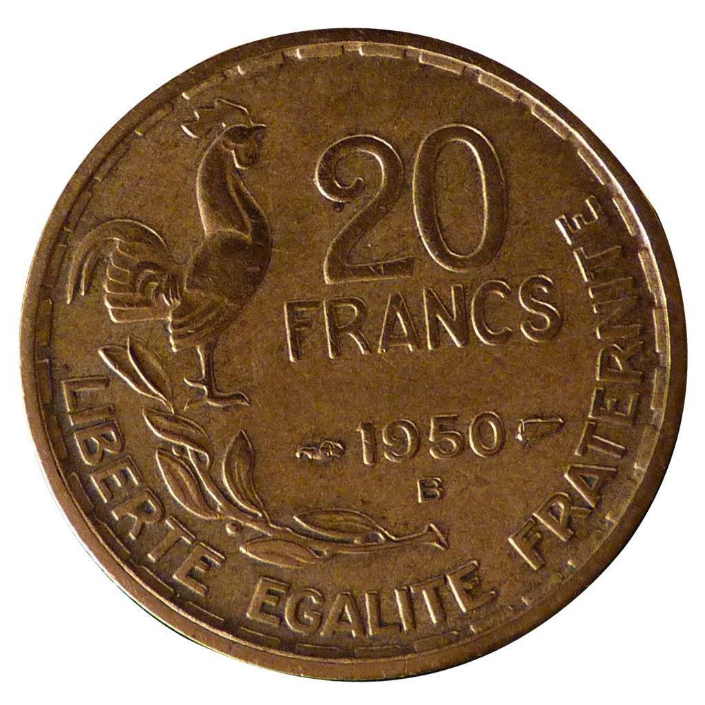 FRANCE, Guiraud, 20 Francs, 1950, Beaumont - Le Roger, KM #917.2, EF(40-45),...