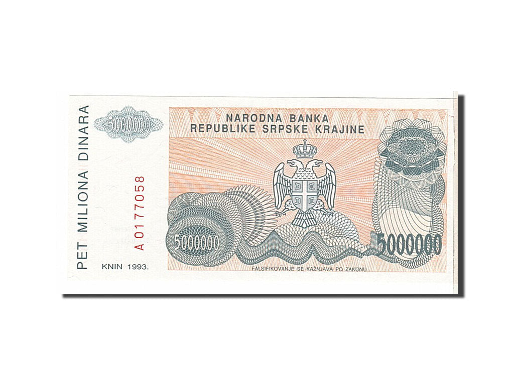 Banknote, Croatia, 5 Million Dinara, 1993, KM:R24a, UNC(63)
