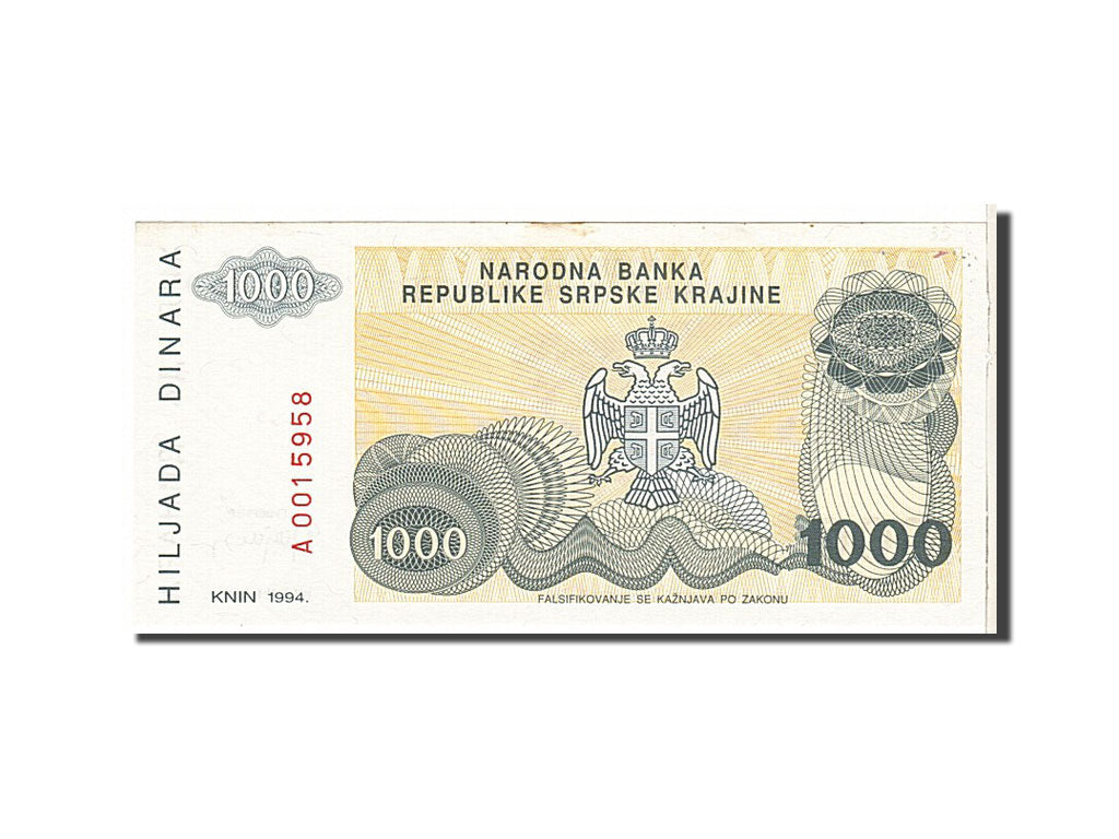 Banknote, Croatia, 1000 Dinara, 1992, KM:R30a, AU(55-58)