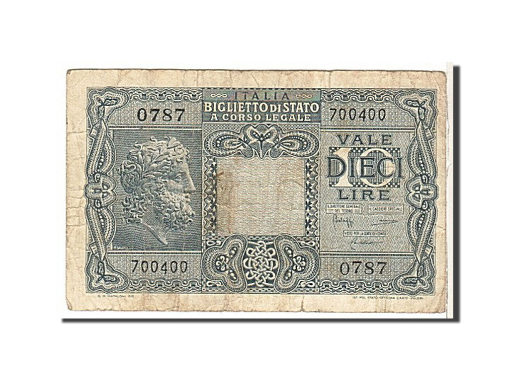 Banknote, Italy, 10 Lire, 1944, KM:32a, VG(8-10)