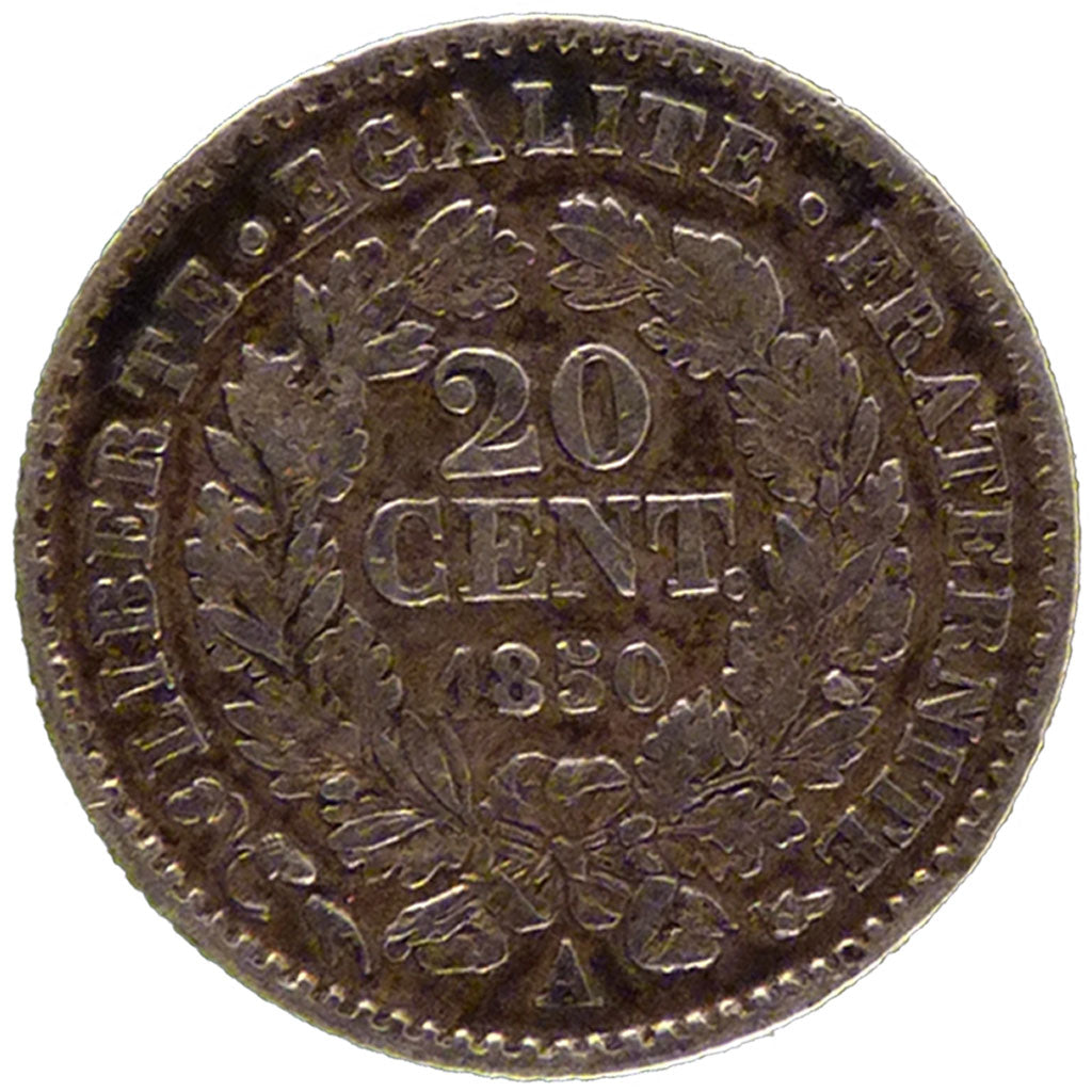 FRANCE, Cérès, 20 Centimes, 1850, Paris, KM #758.1, VF(30-35), Silver, Gadoury #