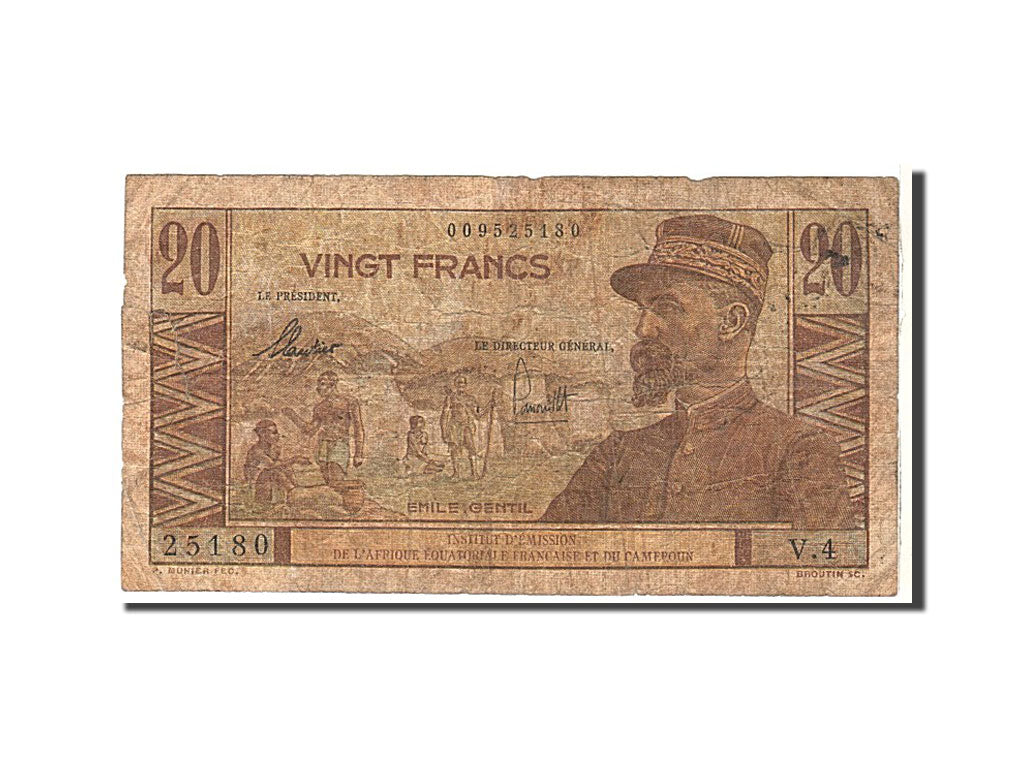 French Equatorial Africa, 20 Francs, 1947, KM #30, VG(8-10), 009525180