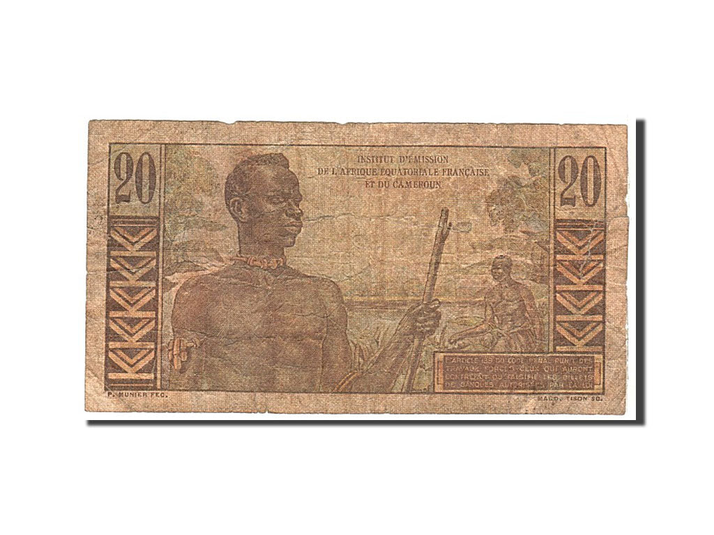 French Equatorial Africa, 20 Francs, 1947, KM #30, VG(8-10), 009525180