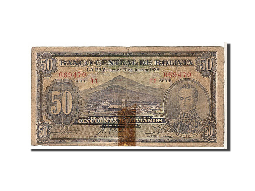 Bolivia, 50 Bolivianos, 1928, B
