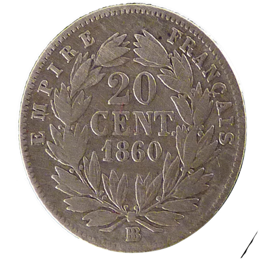Francia, Napoleon III, Napoléon III, 20 Centimes, 1860, Strasbourg, B, Argen...