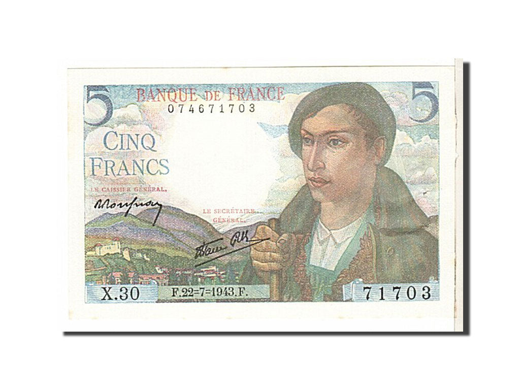 Billete, Francia, 5 Francs, 5 F 1943-1947 ''Berger'', 1943, SC, KM:98a