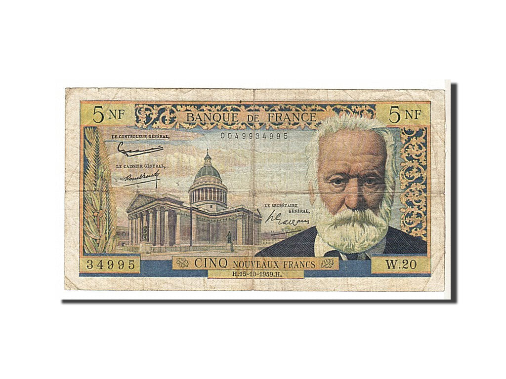 France, 5 Nouveaux Francs, 5 NF 1959-1965 ''Victor Hugo'', 1959, KM #141a,...