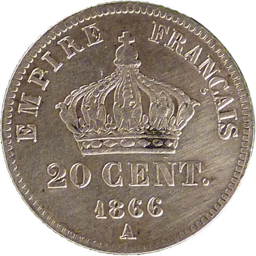 FRANCE, Napoléon III, 20 Centimes, 1866, Paris, EF(40-45), Silver, Gadoury #308,
