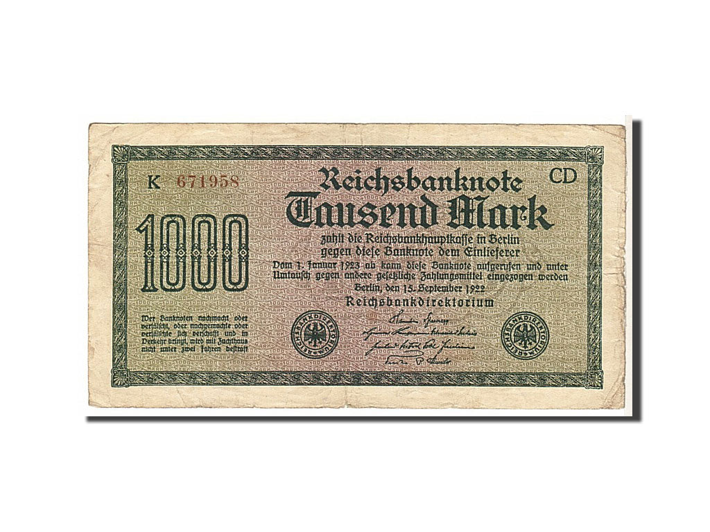 Billete, 1000 Mark, 1922, Alemania, KM:76b, BC
