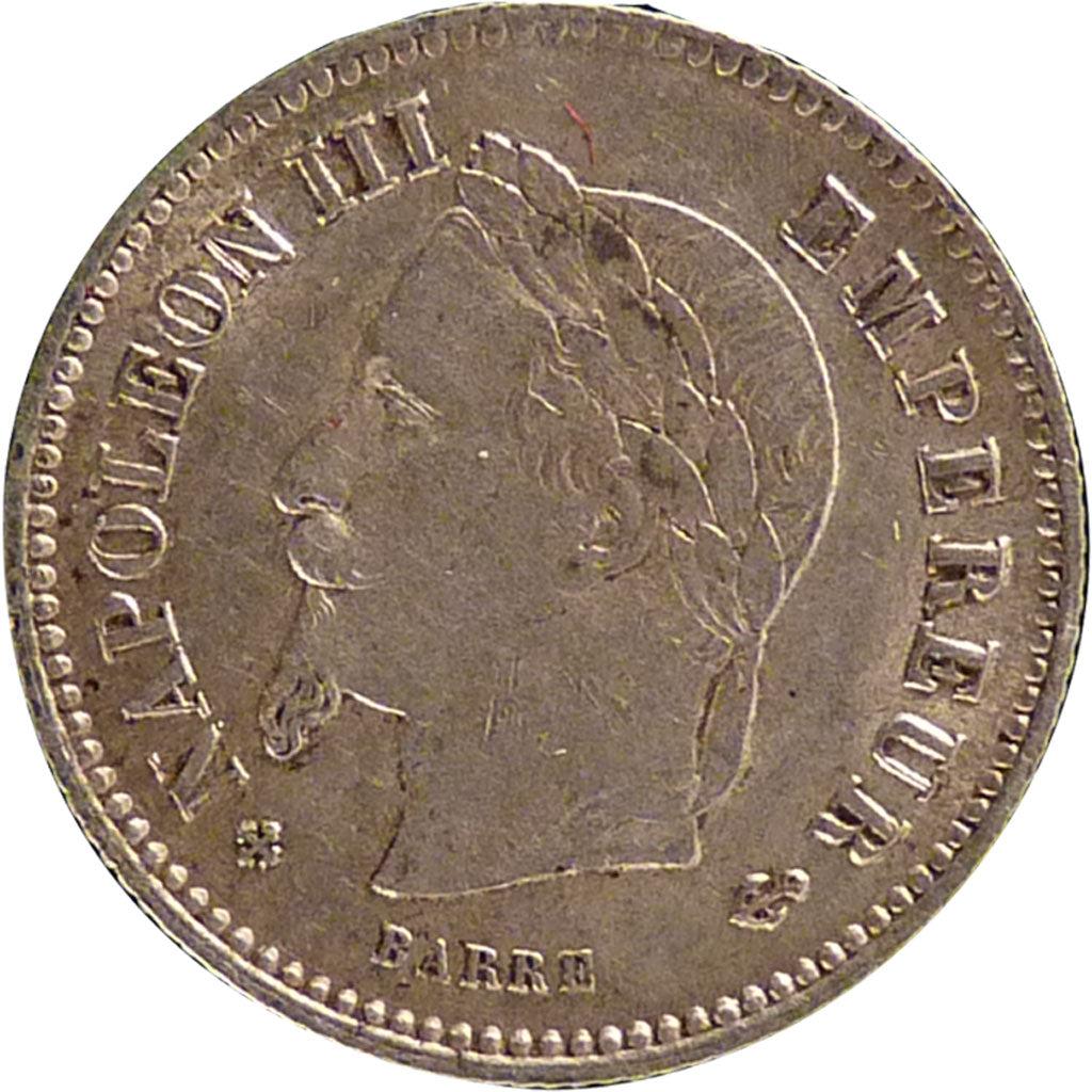 FRANCE, Napoléon III, 20 Centimes, 1867, Strasbourg, KM #808.2, AU(55-58), S...