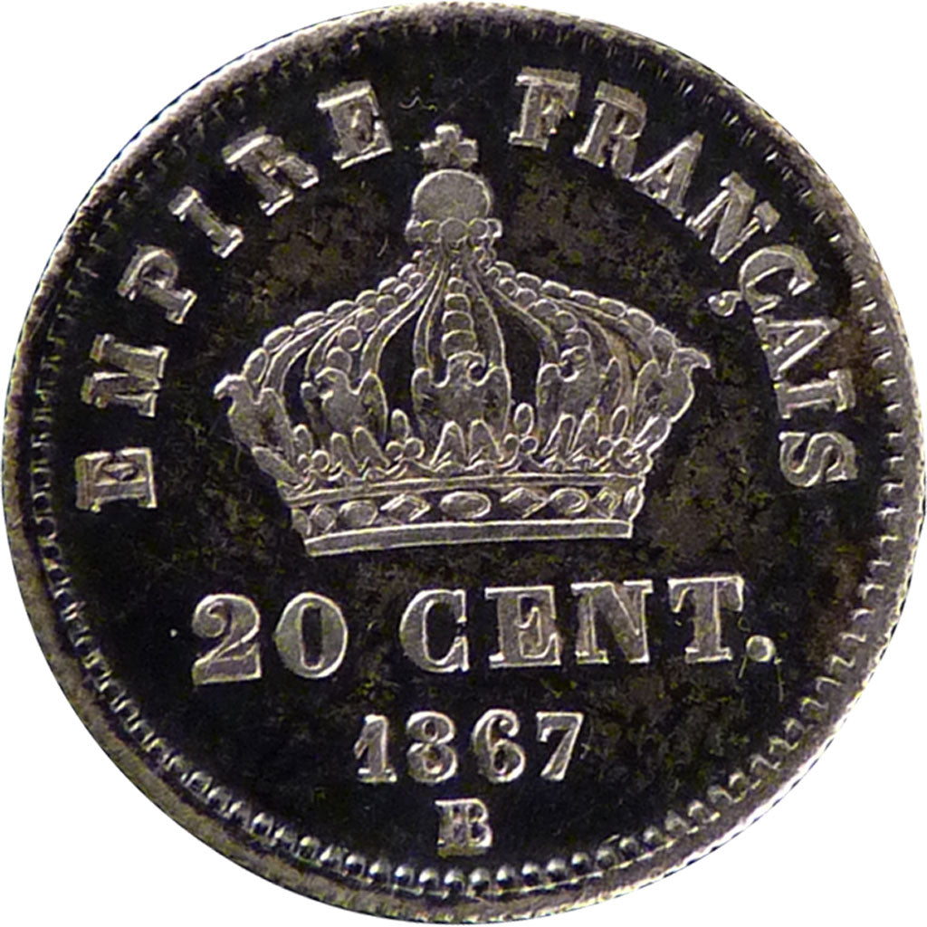 FRANCE, Napoléon III, 20 Centimes, 1867, Strasbourg, KM #808.2, EF(40-45), S...