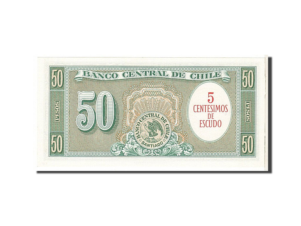 Banknote, Chile, 5 Centesimos on 50 Pesos, 1960, KM:126b, UNC(65-70)