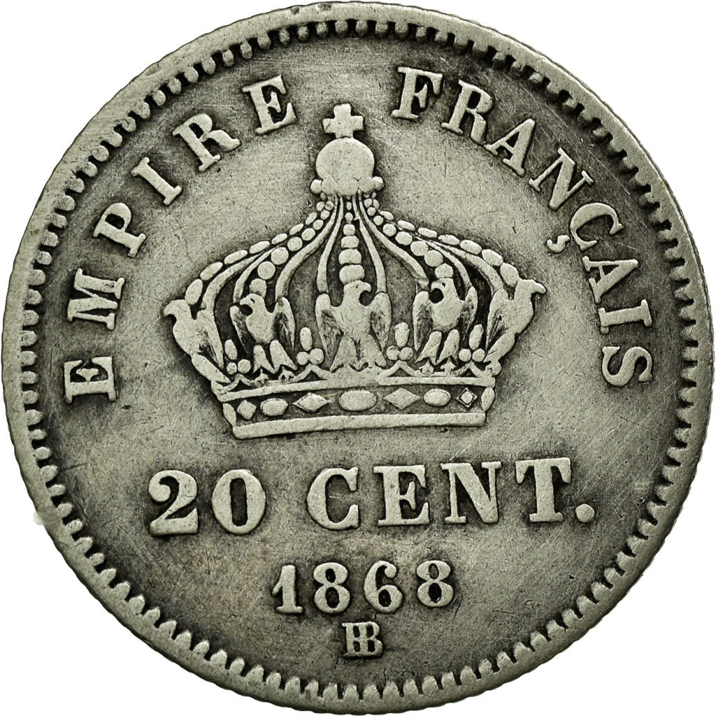 Monnaie, France, Napoleon III, Napoléon III, 20 Centimes, 1868, Strasbourg