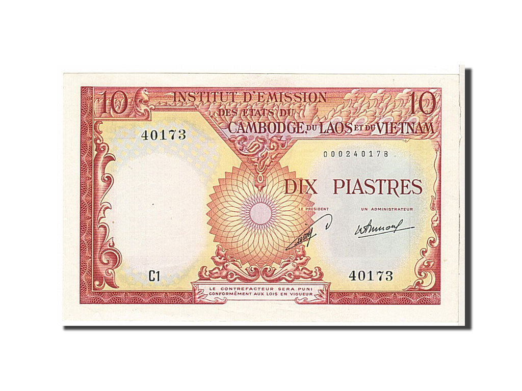 French Indo-China, 10 Piastres = 10 Kip, 1953, KM #102, UNC(63), C140173