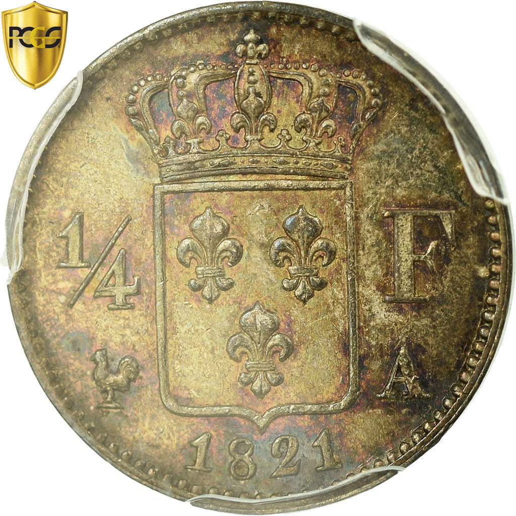 Monnaie, France, Louis XVIII, Louis XVIII, 1/4 Franc, 1821, Paris, PCGS, MS64+
