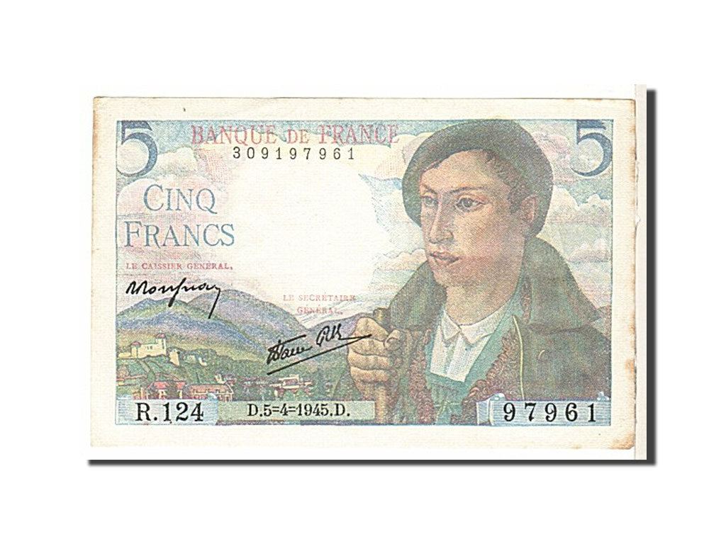 Billete, Francia, 5 Francs, 5 F 1943-1947 ''Berger'', 1945, MBC+, KM:98a