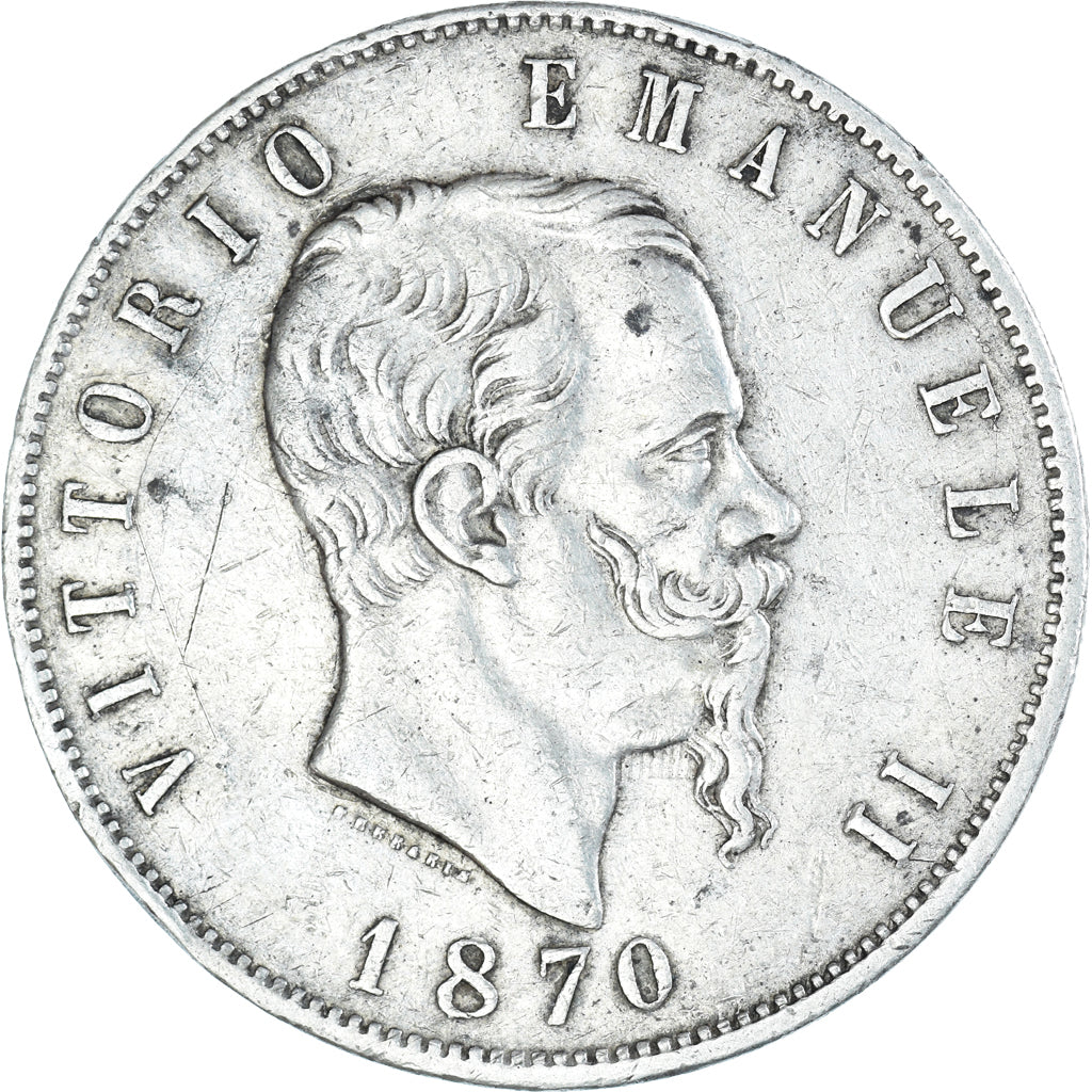 Coin, Italy, Vittorio Emanuele II, 5 Lire, 1870, Milan, VF(30-35), Silver