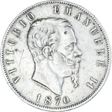 Coin, Italy, Vittorio Emanuele II, 5 Lire, 1870, Milan, VF(30-35), Silver