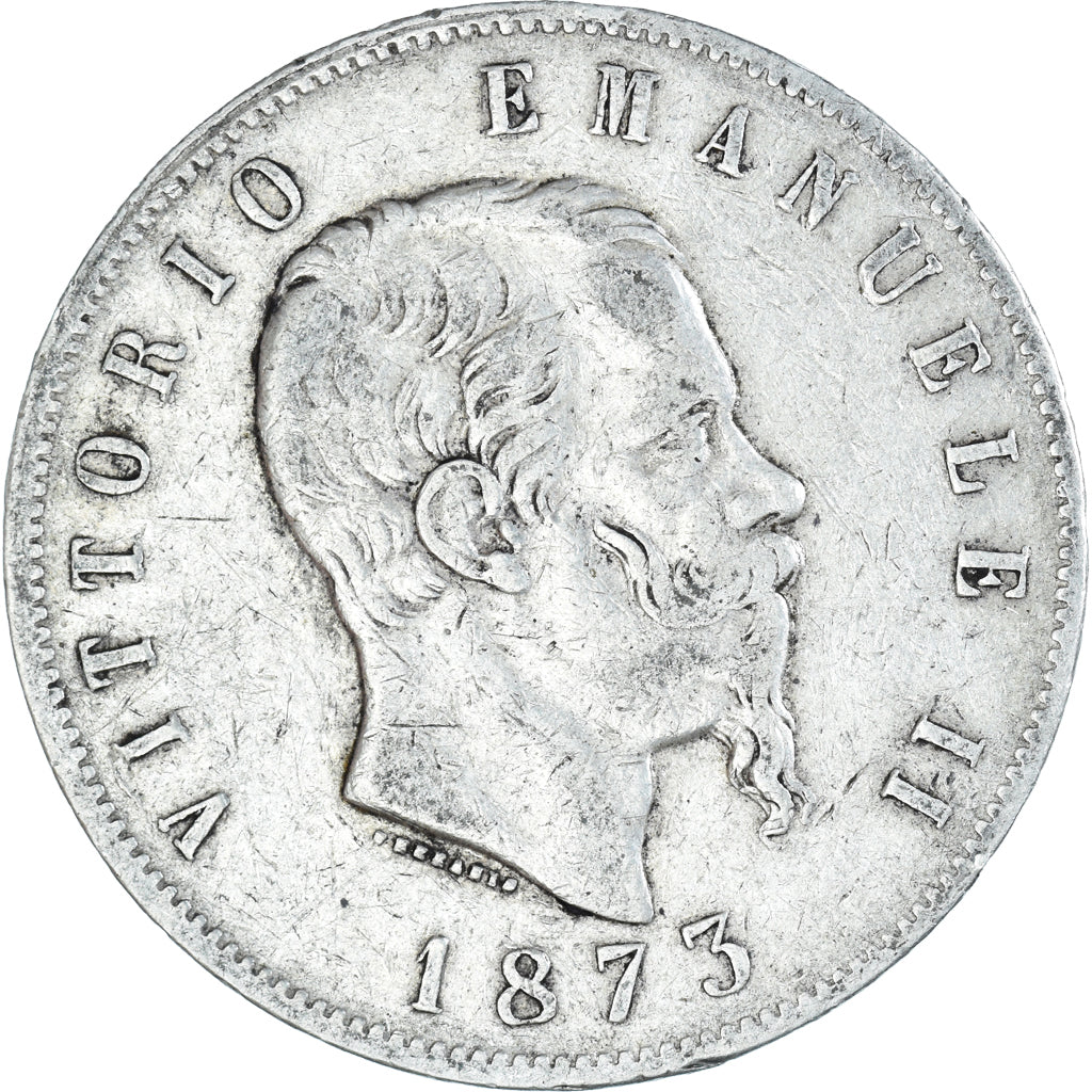Coin, Italy, Vittorio Emanuele II, 5 Lire, 1873, Milan, VF(20-25), Silver