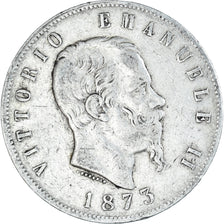Coin, Italy, Vittorio Emanuele II, 5 Lire, 1873, Milan, VF(20-25), Silver