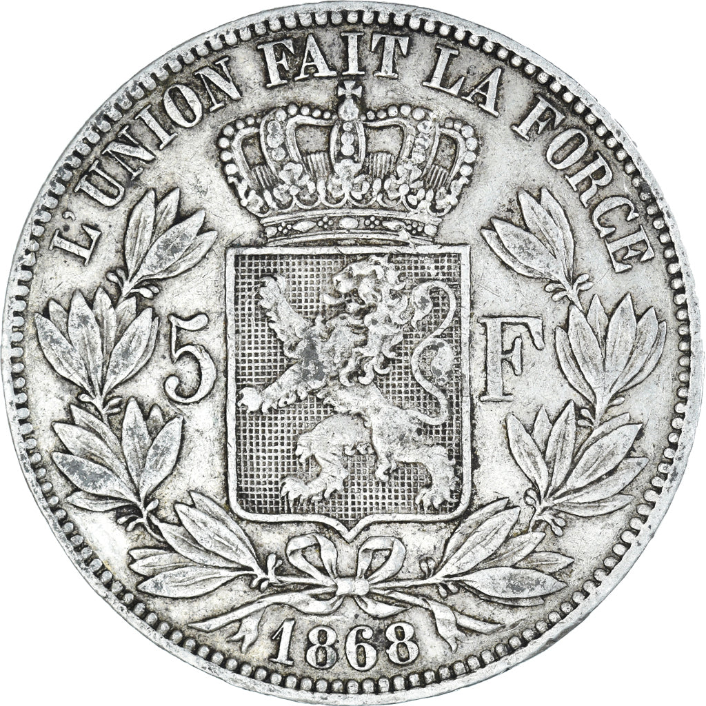 Moneta, Belgio, Leopold II, 5 Francs, 5 Frank, 1868, Brussels, MB+, Argento