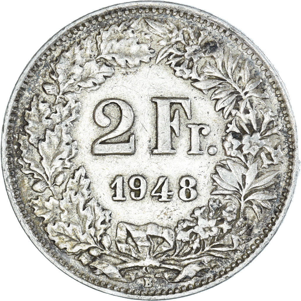 Coin, Switzerland, 2 Francs, 1948, Bern, EF(40-45), Silver, KM:21