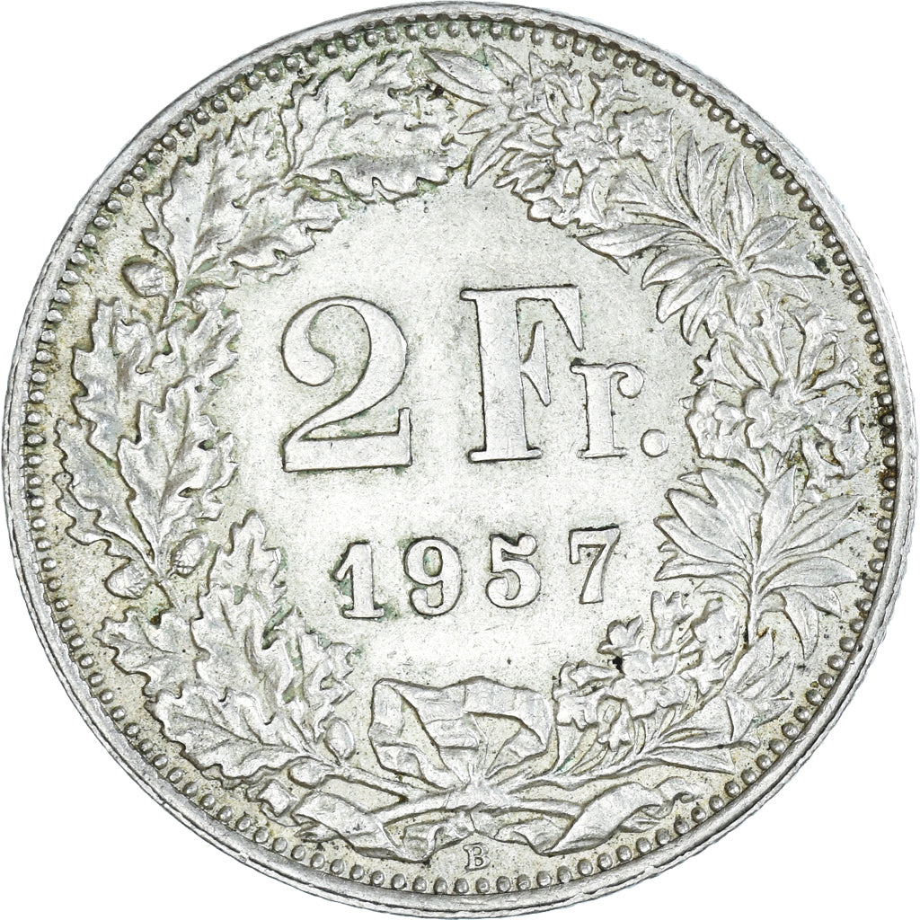 Coin, Switzerland, 2 Francs, 1957, Bern, AU(50-53), Silver, KM:21