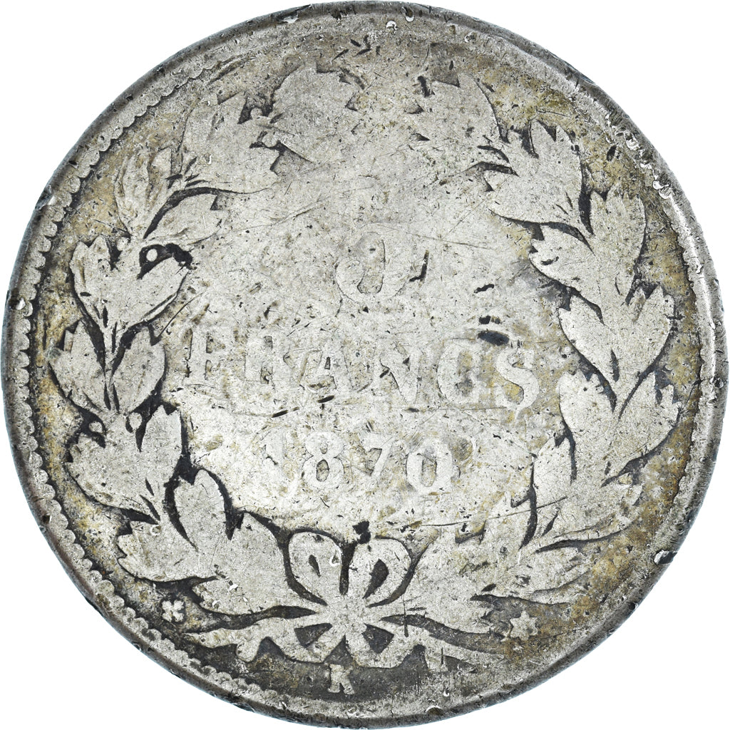 Monnaie, France, Cérès, 5 Francs, 1870, Bordeaux, B+, Argent, KM:818.2