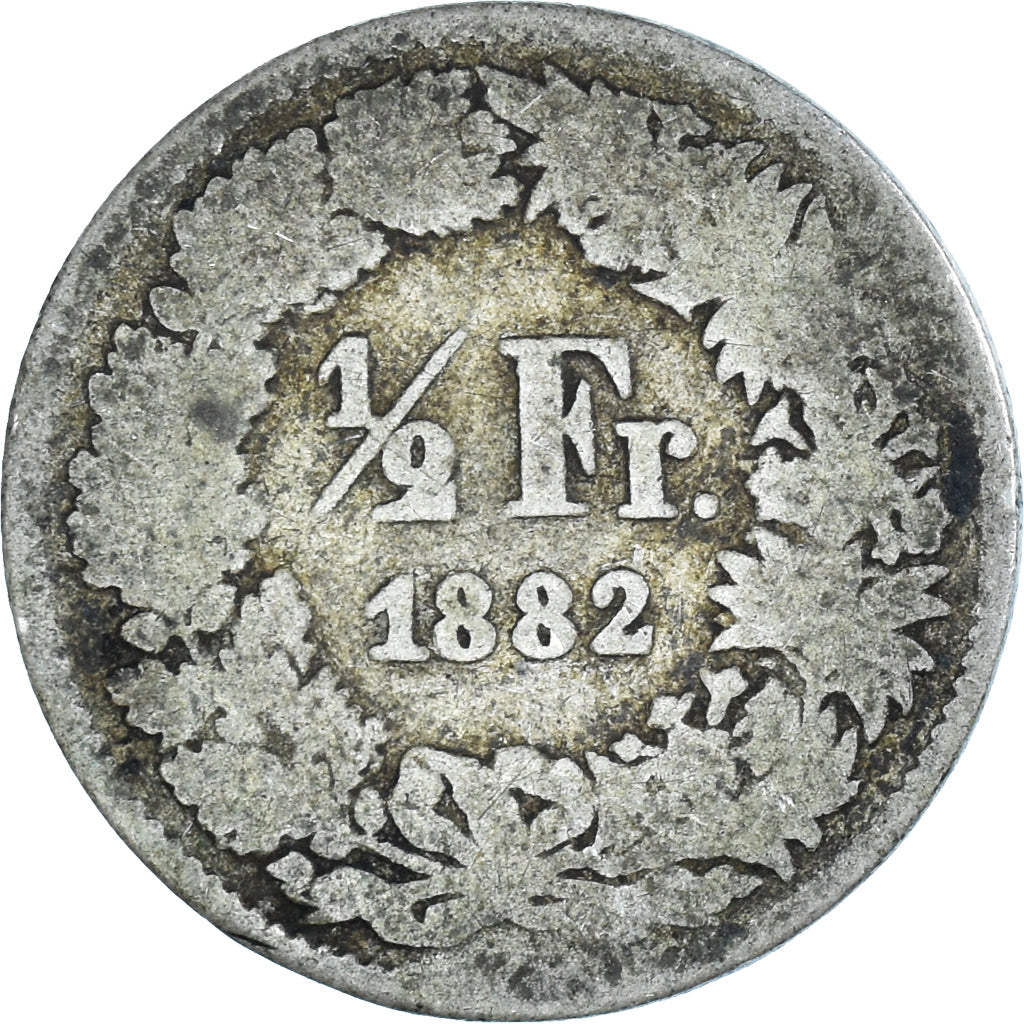 Moneta, Szwajcaria, 1/2 Franc, 1882, Bern, F(12-15), Srebro, KM:23