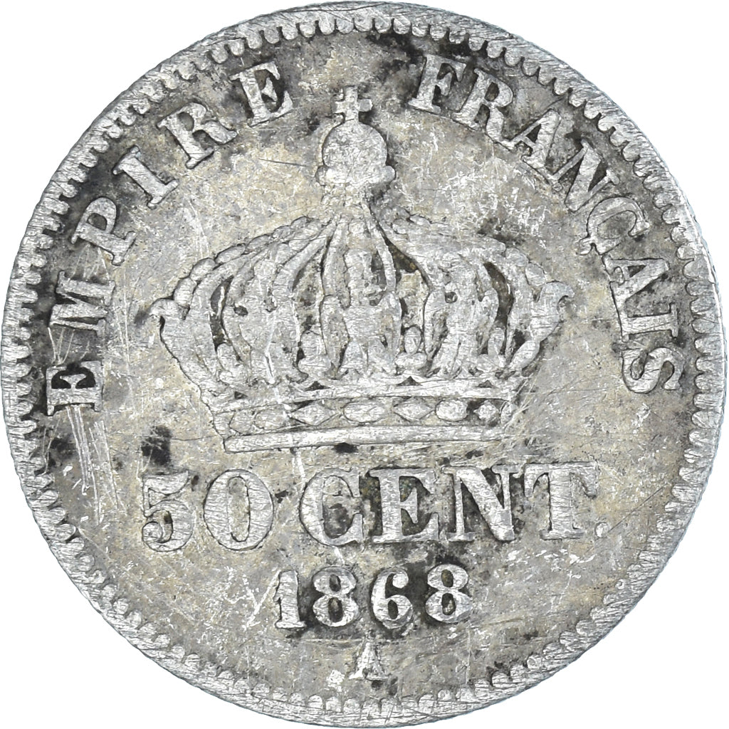 France, Napoleon III, Napoléon III, 50 Centimes, 1868, Paris, VG(8-10), Silver