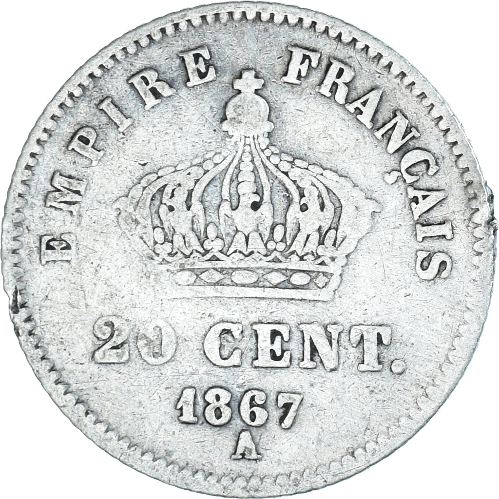 Münze, Frankreich, Napoleon III, 20 Centimes, 1867, Paris, SGE+, Silber