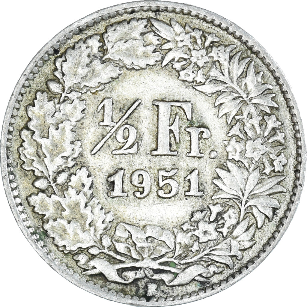 Moneta, Szwajcaria, 1/2 Franc, 1951, Bern, VF(30-35), Srebro, KM:23