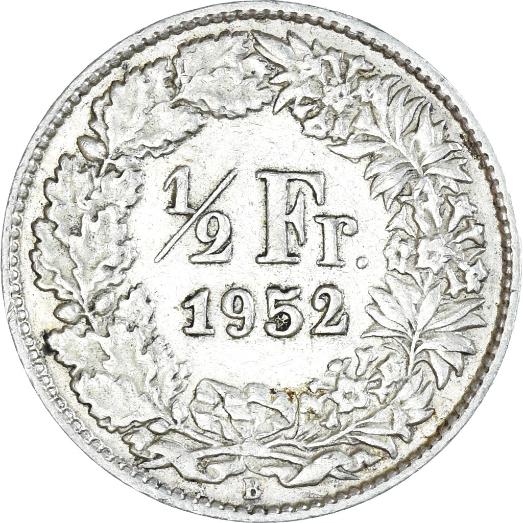 Coin, Switzerland, 1/2 Franc, 1952, Bern, VF(30-35), Silver, KM:23