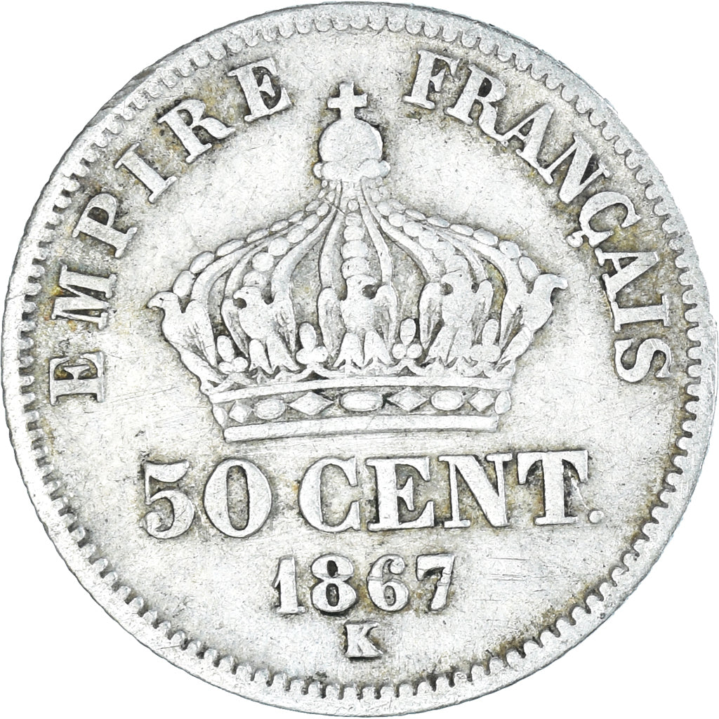 Moneta, Francia, Napoleon III, Napoléon III, 50 Centimes, 1867, Bordeaux, MB+