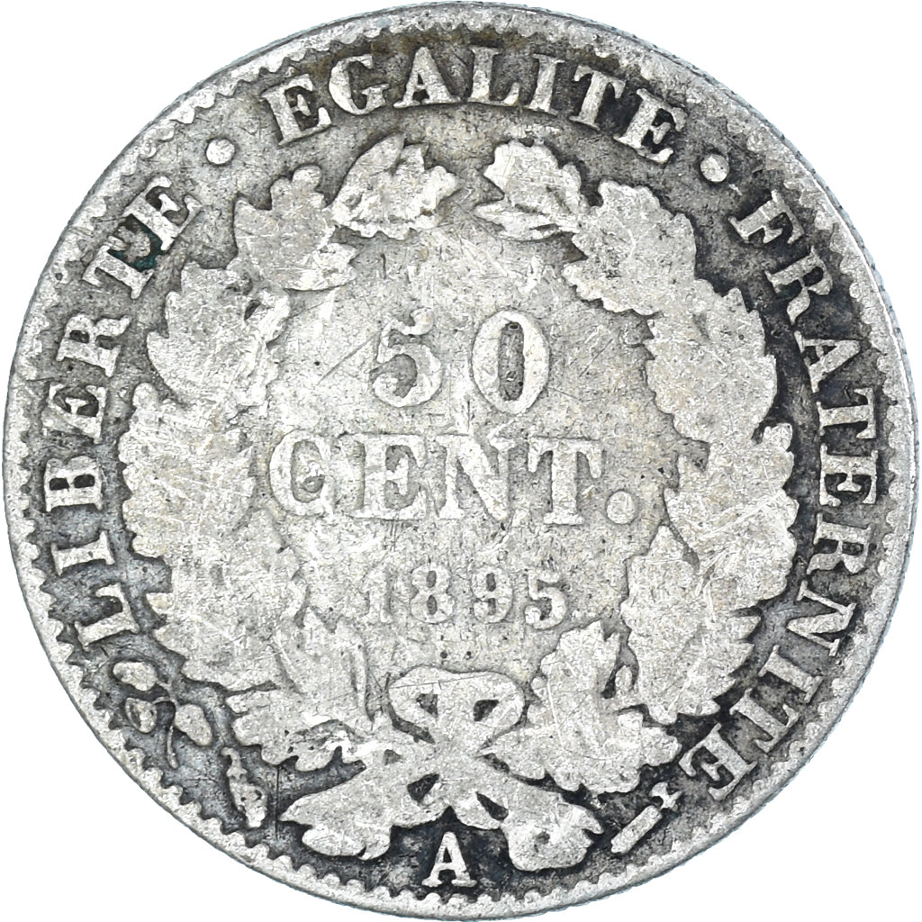 France, Cérès, 50 Centimes, 1895, Paris, B+, Argent, KM:834.1