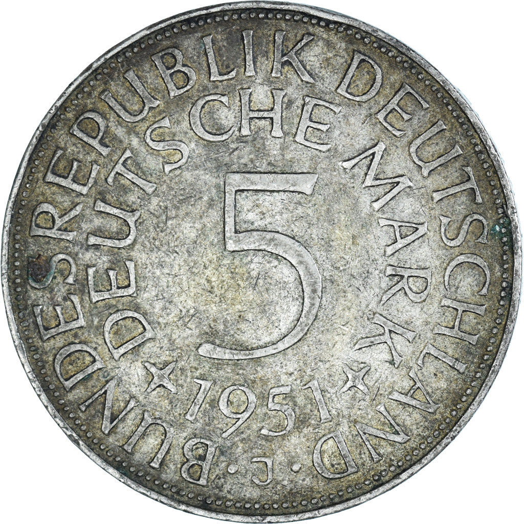Coin, GERMANY - FEDERAL REPUBLIC, 5 Mark, 1951, Hambourg, VF(30-35), Silver